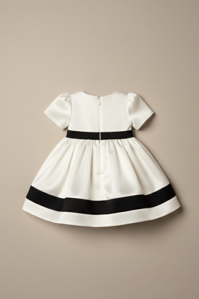Abraham Ekru Kız Çocuk Bebek Siyah Fiyonklu Abiye Elbise