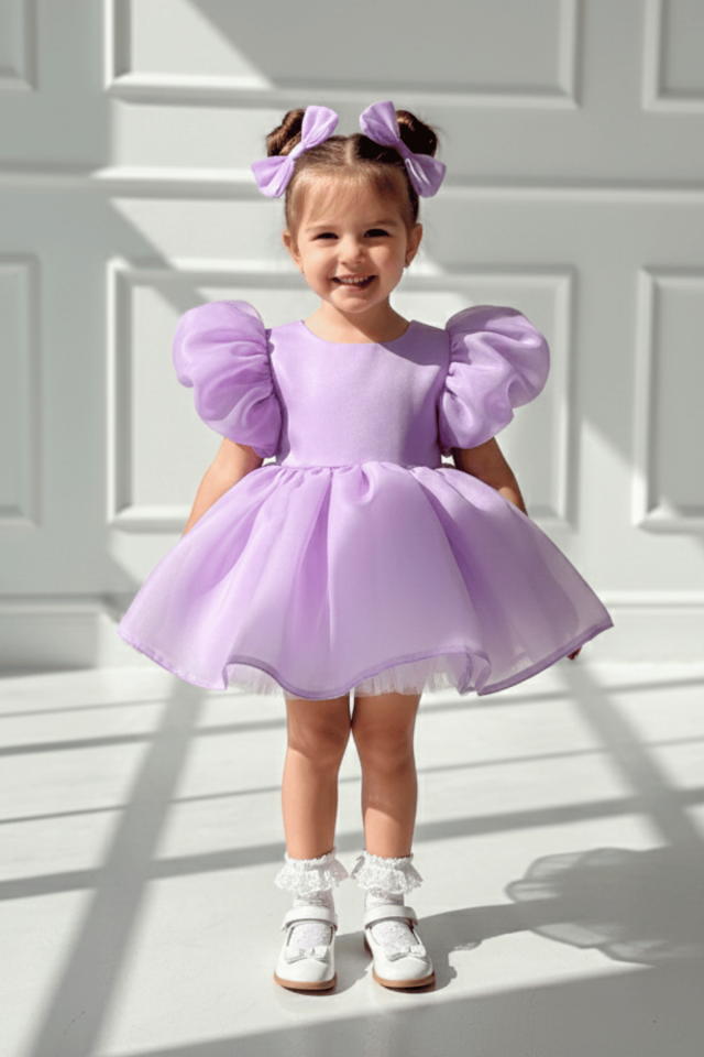 Lilac Karolin Cotton Satin Baby Girl Child Romper Pantyhose Evening Dress