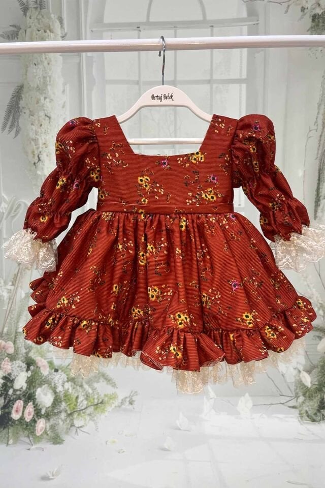 Blumenmuster Spitze Samt Mädchen Baby Abendkleid Design Kleid