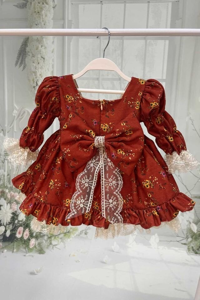 Blumenmuster Spitze Samt Mädchen Baby Abendkleid Design Kleid