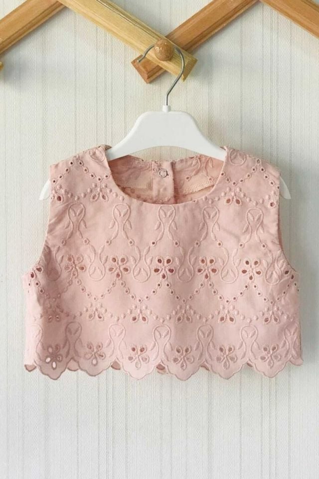Sleeveless Dusty Rose Cutwork Fabric Girl Baby Crop Top Blouse