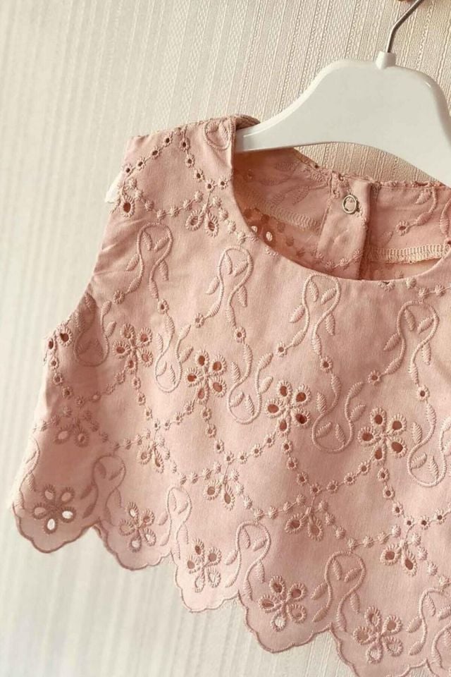 Sleeveless Dusty Rose Cutwork Fabric Girl Baby Crop Top Blouse