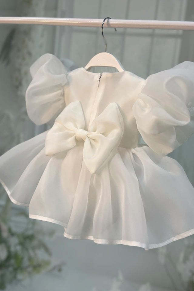 White Karolin Organza Baby Girl Child Romper Tights Evening Dress White - 12-18 months