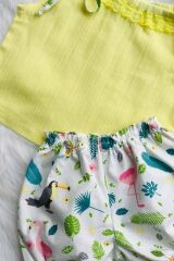 Set für Baby-Mädchen aus Chiffon-Oberteil mit Spitzendetail und Shorts mit Flamingo-Print