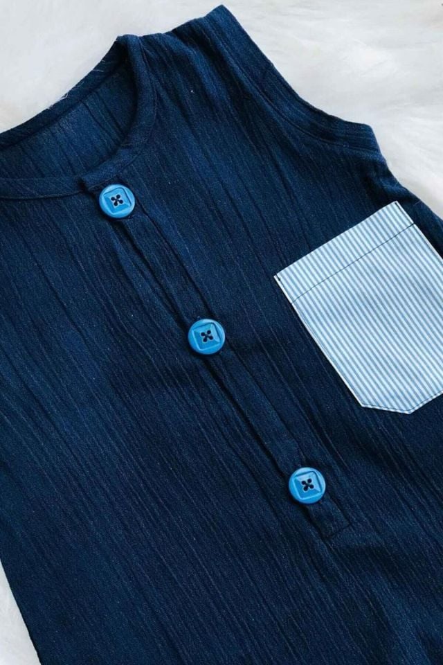 Pocket Detailed Buttoned Sile Cloth Navy Blue Girl Boy Baby Child Overalls