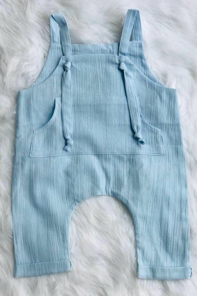 Ice Blue Girl Boy Child Sile Cloth Overalls with Pockets