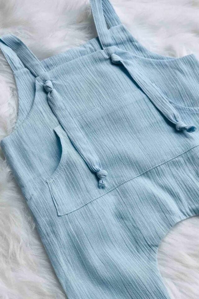 Ice Blue Girl Boy Child Sile Cloth Overalls with Pockets