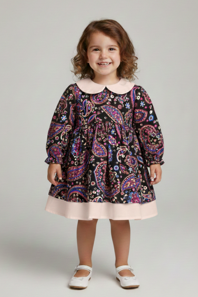 Bebe Yaka Poplin Kız Çocuk Bebek Pazen Poplin Pembe Elbise