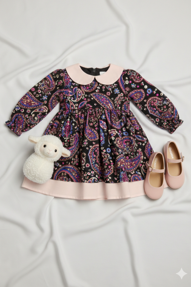 Bebe Yaka Poplin Kız Çocuk Bebek Pazen Poplin Pembe Elbise