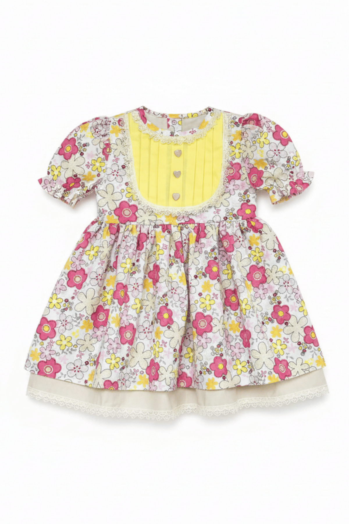 Spitze Baby Mädchen Baumwolle bunt rosa gelb Kleid