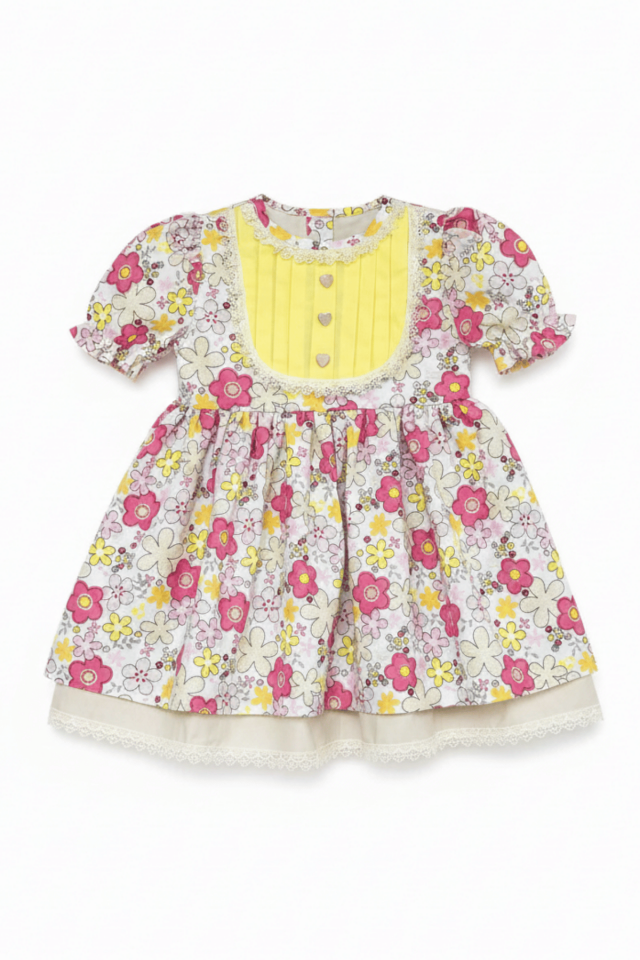 Spitze Baby Mädchen Baumwolle bunt rosa gelb Kleid