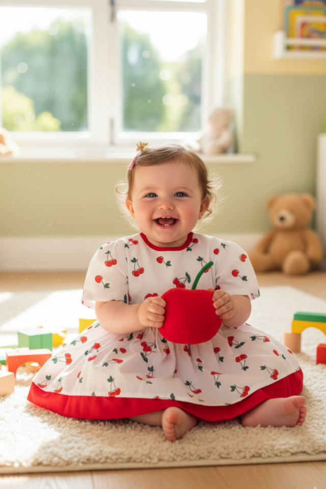 Cherry Patterned Poplin Girl Baby Dress
