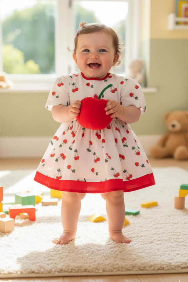 Cherry Patterned Poplin Girl Baby Dress