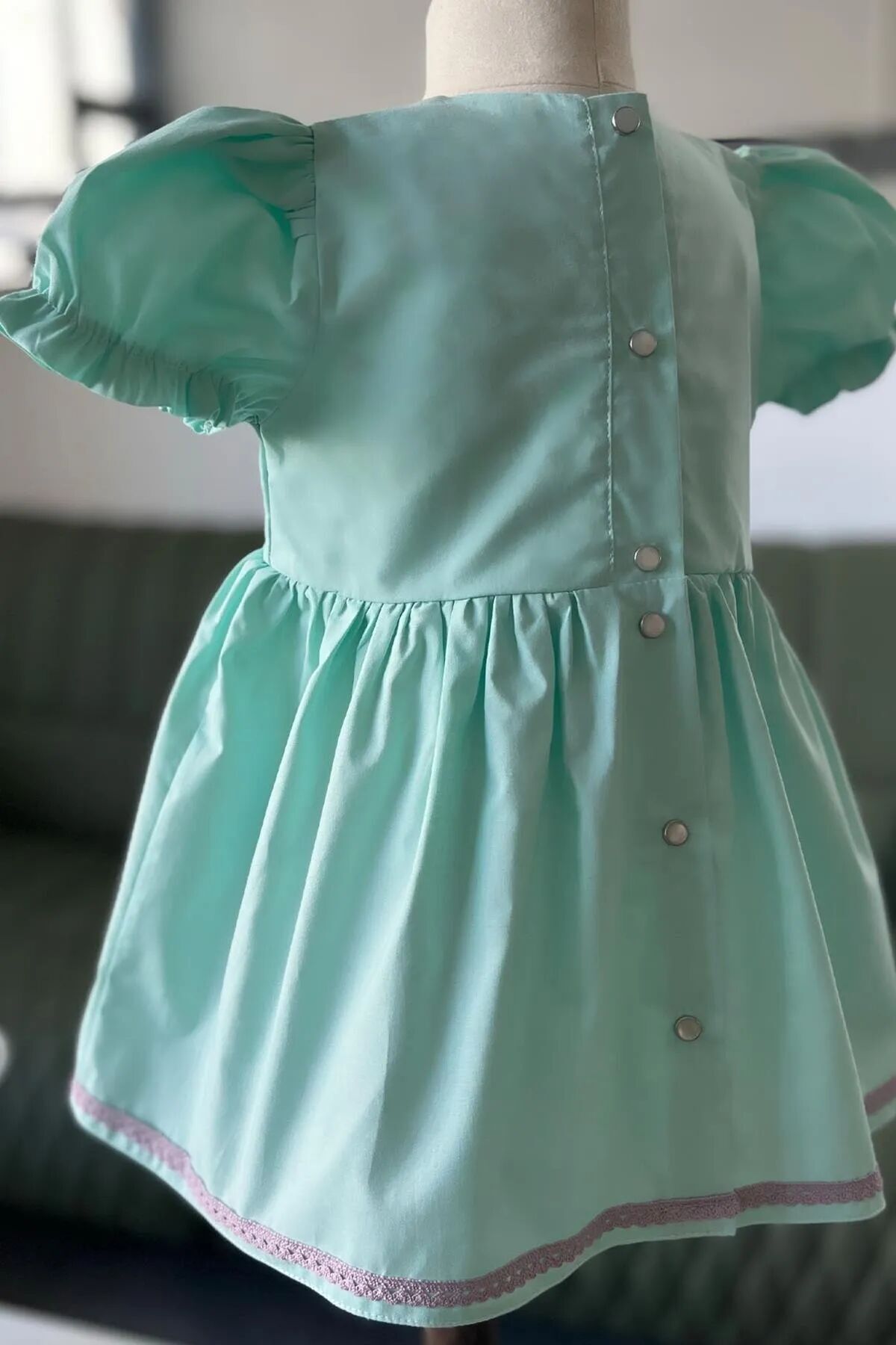 Prenses Kız Unicorn Şeker Baskılı Poplin Su Yeşili Kız Çocuk Bebek Elbise