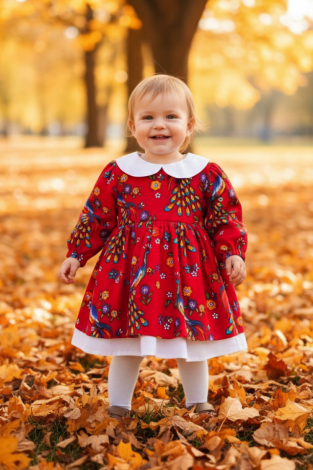 Bebe Yaka Poplin Kız Çocuk Bebek Pazen Poplin Kırmızı Elbise