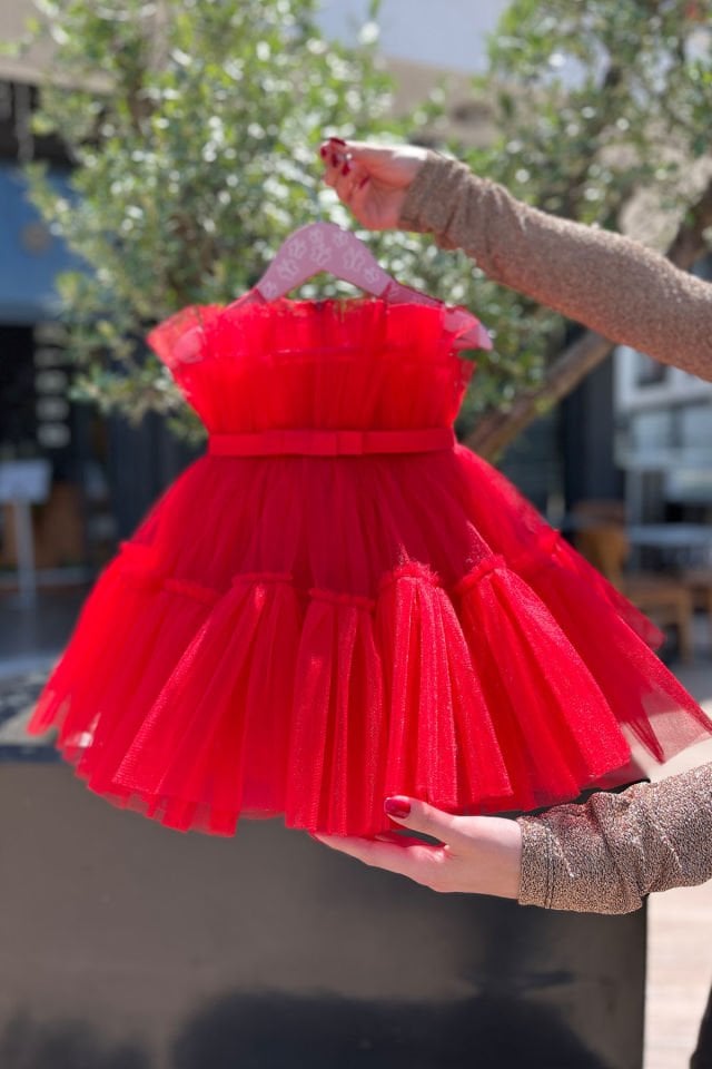 Tulle Tutu Girl Baby Red Evening Birthday Dress