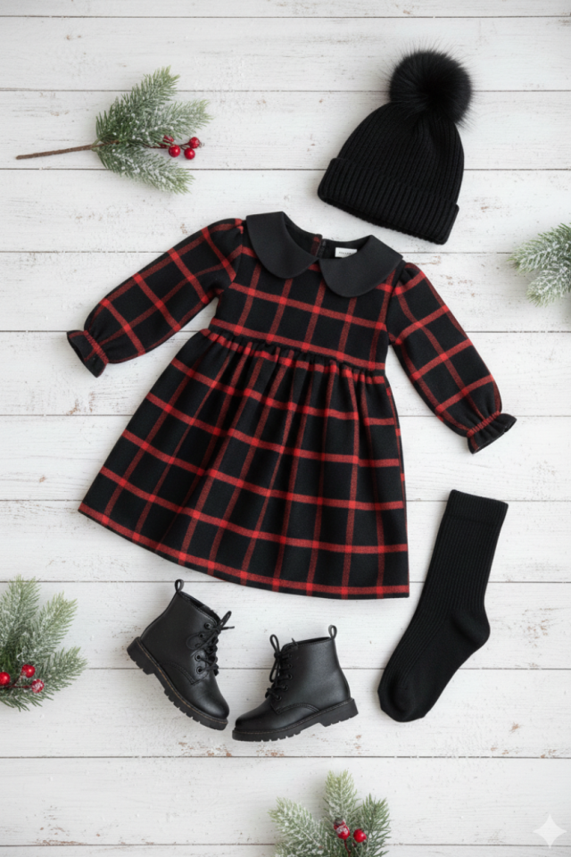 Baby Kragen Plaid Schwarz Rot Mädchen Baby Strickkleid