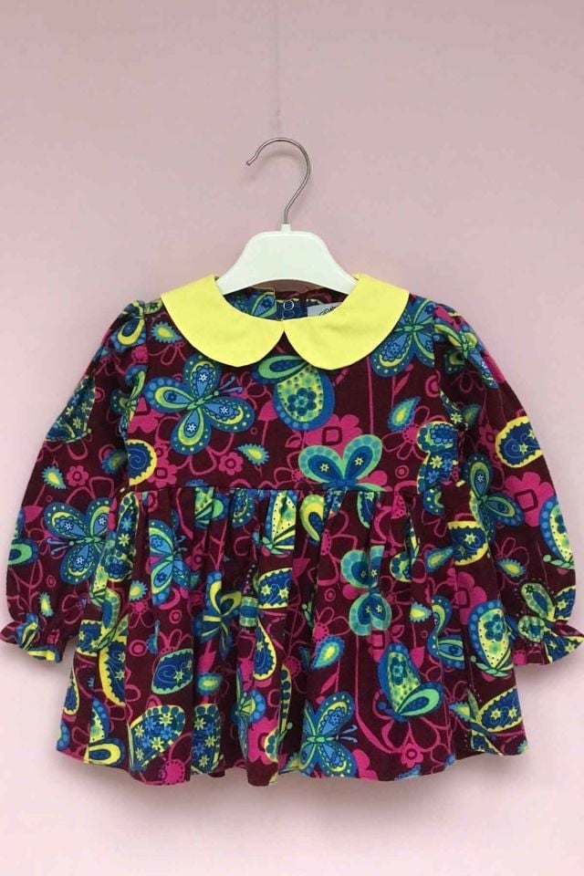 Baby Collar Butterfly Patterned Flannel Girl Baby Colorful Dress