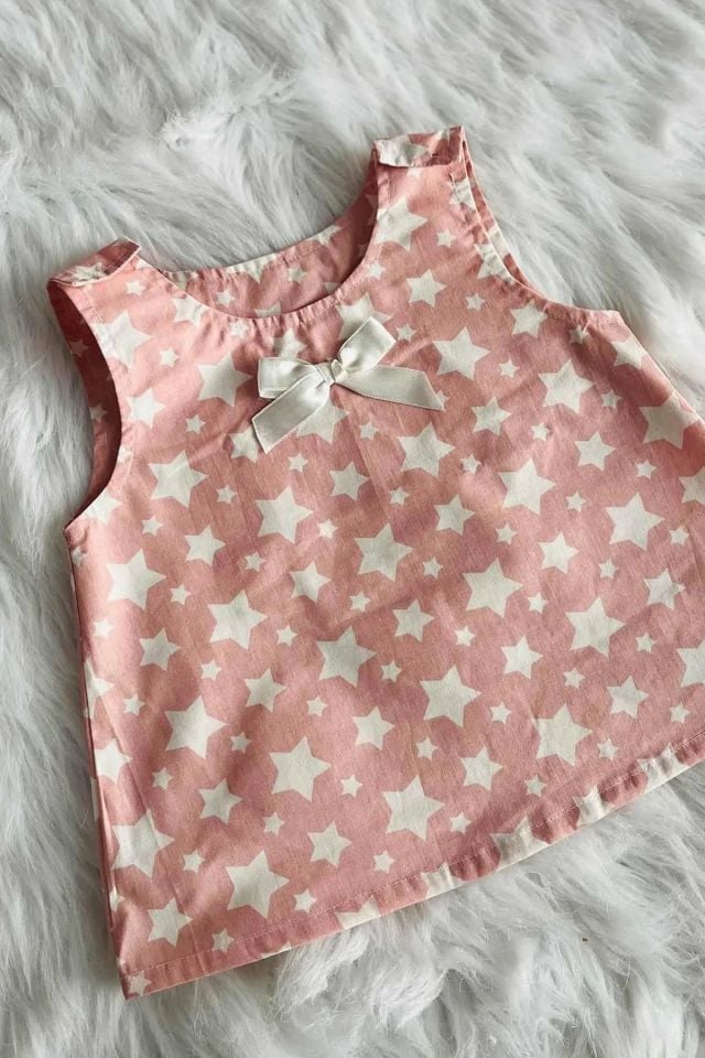 Star Patterned Pink Poplin Girl Baby Blouse Top
