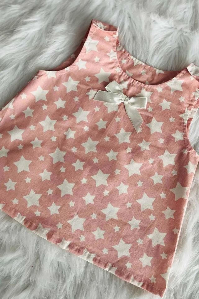 Star Patterned Pink Poplin Girl Baby Blouse Top