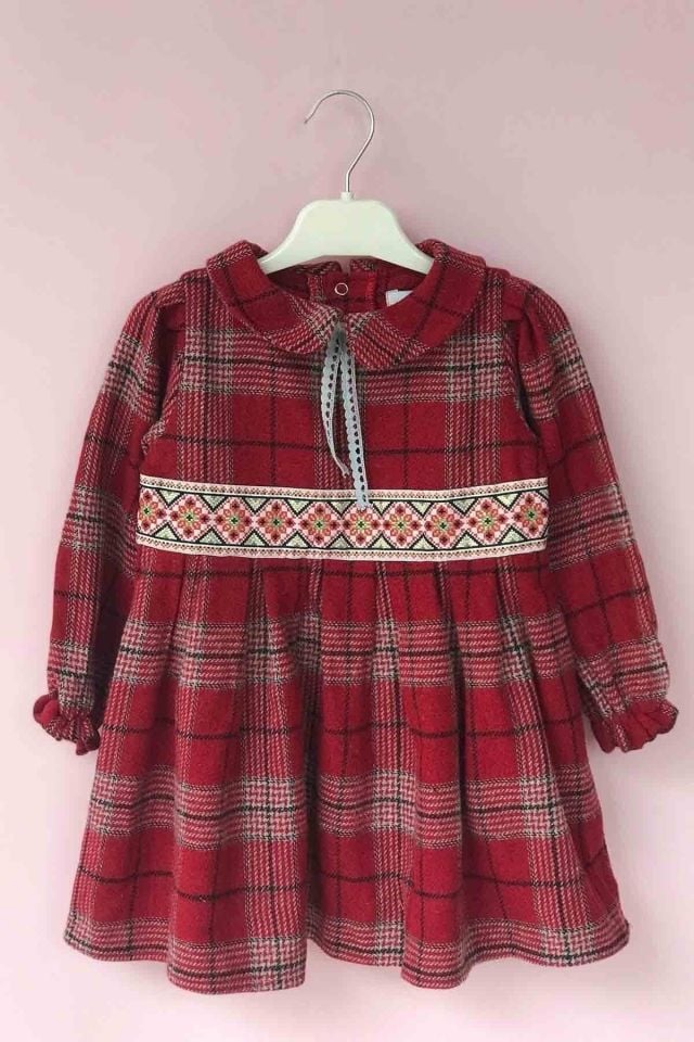 Ethnic Detailed Plaid Lumberjack Girl Dress 4 years old - MULTI