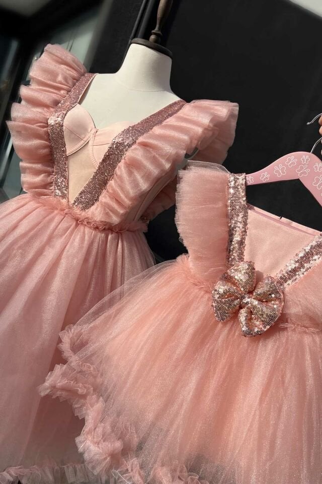 Salmon Crystal Mother Daughter Baby Evening Dress (Price is not included)