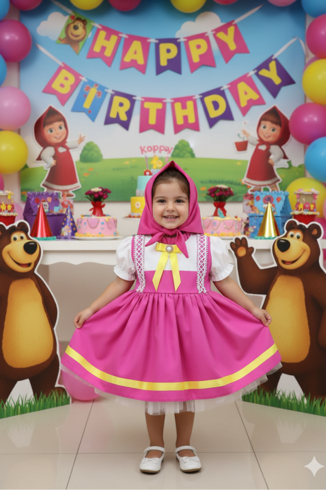 Maşa Kız Çocuk Bebek Kostüm Tasarım Mor Elbise