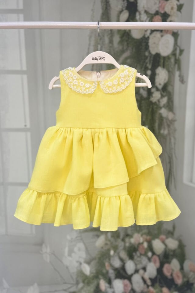 Lace Collar Chiffon Cloth Girl Baby Yellow Cotton Dress