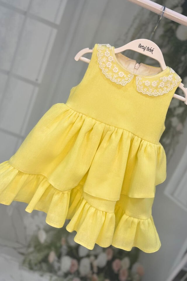 Lace Collar Chiffon Cloth Girl Baby Yellow Cotton Dress