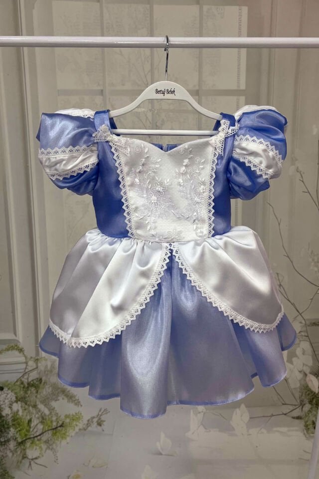 Lace Embellished Girls Blue White Cindirella Cinderella Evening Dress