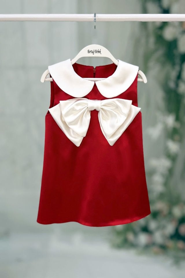 Satin Baby Girl's Bow Collar Baby Holiday Red Dress