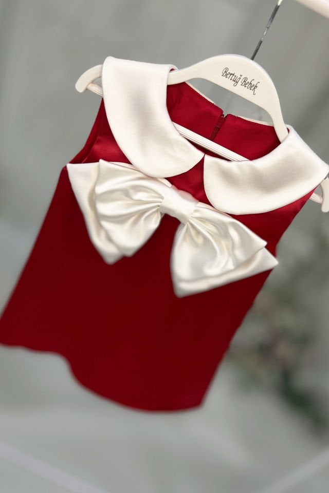 Satin Baby Girl's Bow Collar Baby Holiday Red Dress