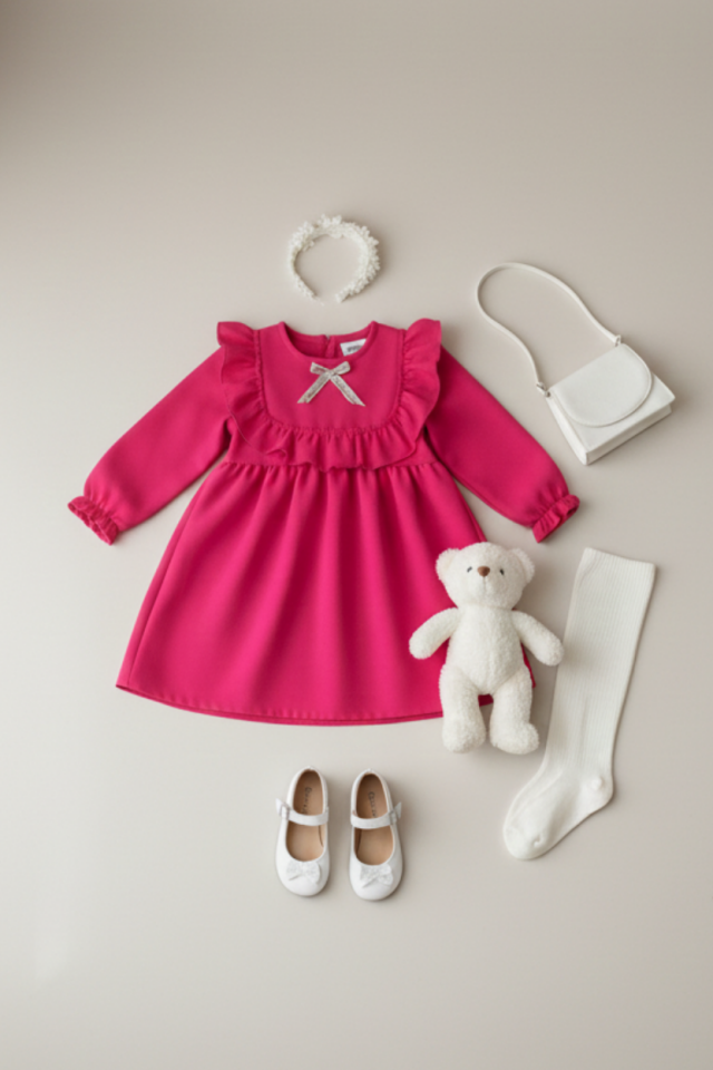 Süßes rosa Babykleid mit Rüschen und Schleife