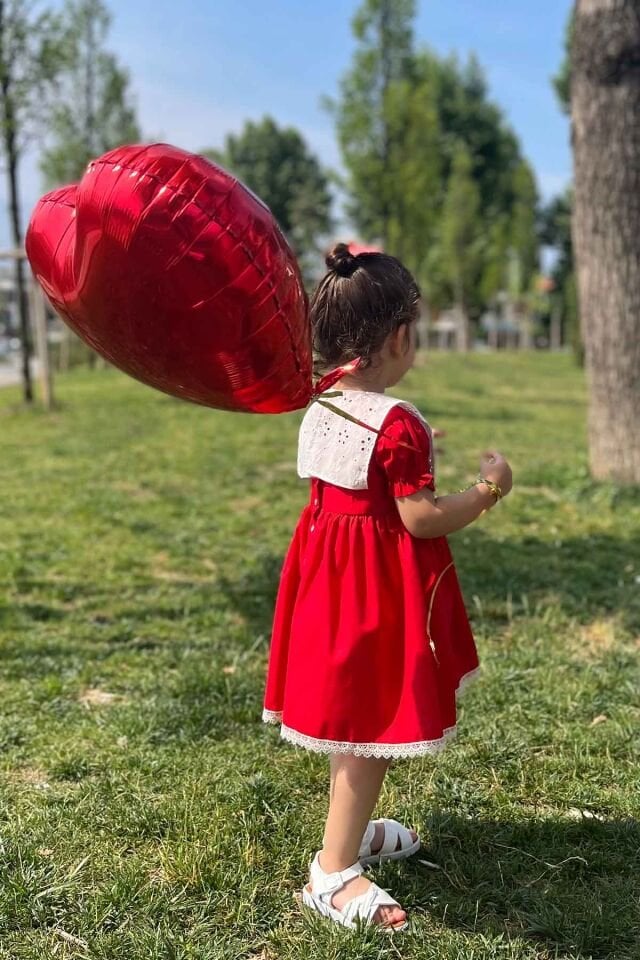 White Scallop Collar Baby Girl Red Dress