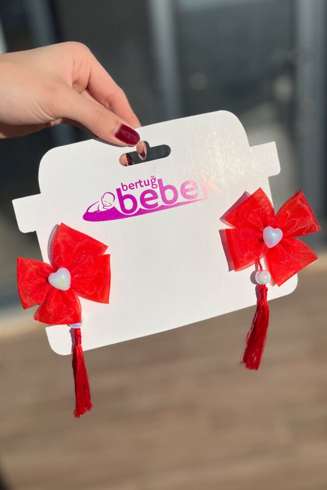 Heart Tassel Red Bow Girl Child Women Crocodile Buckle