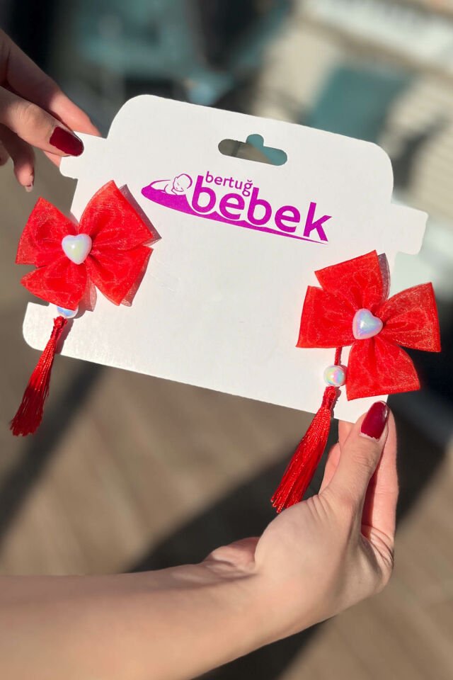 Heart Tassel Red Bow Girl Child Women Crocodile Buckle