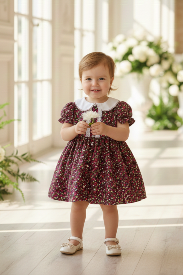 Baby Kragen Spitze detaillierte Floral Sommer Mädchen Baby Baumwolle Kleid