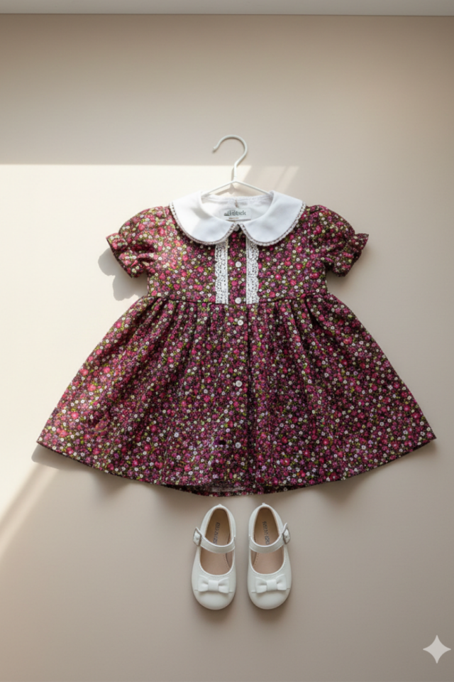 Baby Kragen Spitze detaillierte Floral Sommer Mädchen Baby Baumwolle Kleid