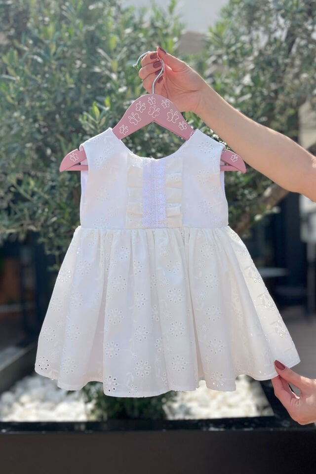 Lace Detailed Baby Girl White Lace Cotton Dress