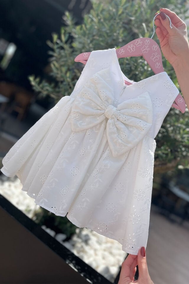 Lace Detailed Baby Girl White Lace Cotton Dress