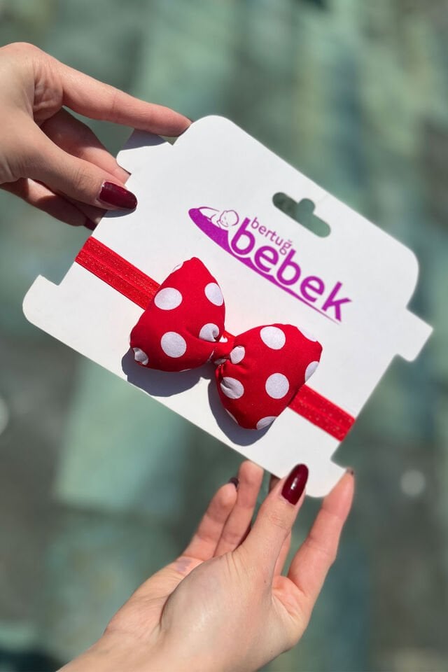 Benekli Kırmızı Kız Çocuk Bebek Papyon Bandana