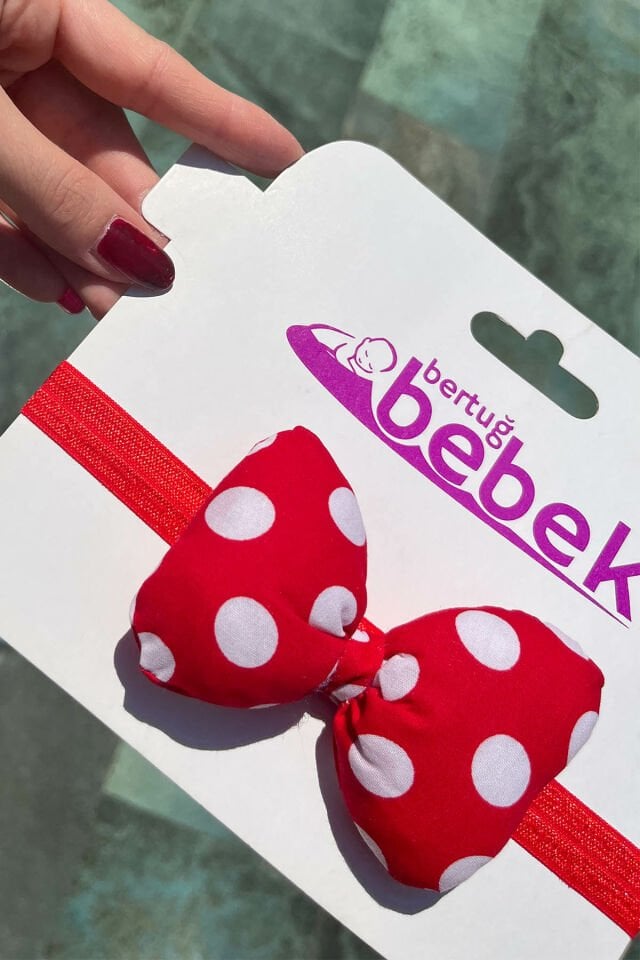 Benekli Kırmızı Kız Çocuk Bebek Papyon Bandana