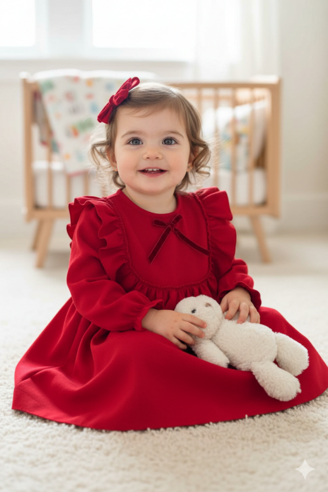 Ruffle Red Crepe Girl Baby Birthday Special Occasion Dress