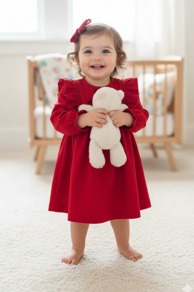 Ruffle Red Crepe Girl Baby Birthday Special Occasion Dress