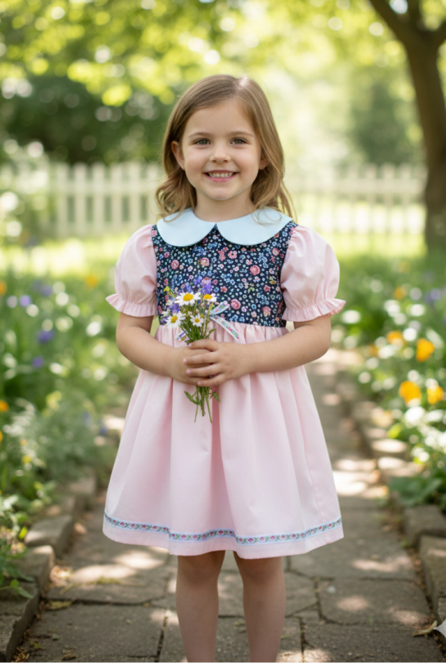 Baby Blue Pink Floral Girl Baby Spring Dress