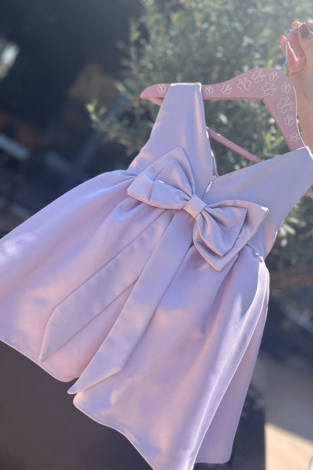Strapless Sweetheart Neck Lilac Baby Girl Satin Evening Dress