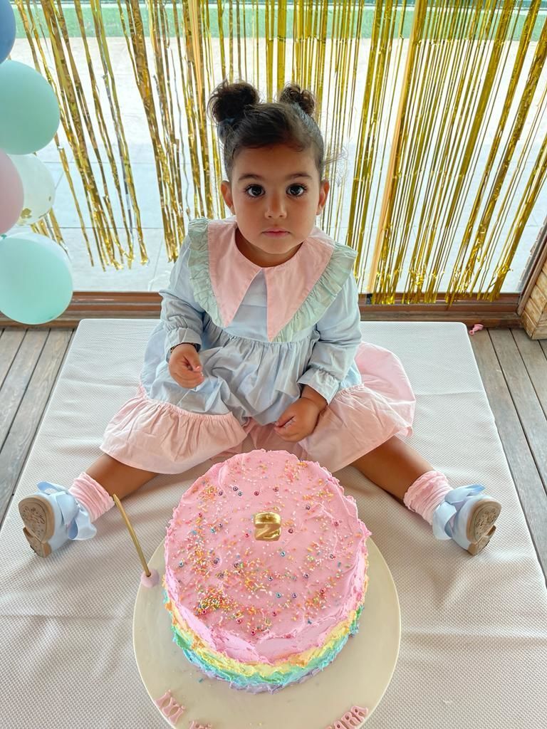 Fırfır Detaylı Çok Renkli Bebe Mavi Kız Çocuk Bebek Pamuk Tasarım Elbise