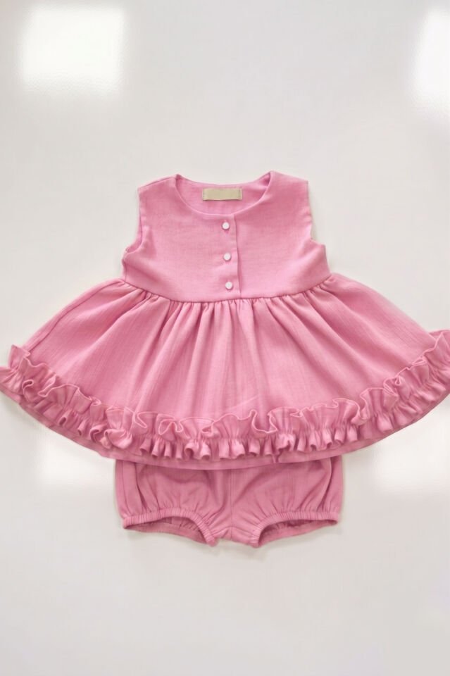 Şeker Pembe Şile Bezi Pamuklu Çıtçıtlı Alt Üst Kız Çocuk Bebek Kolsuz Takım