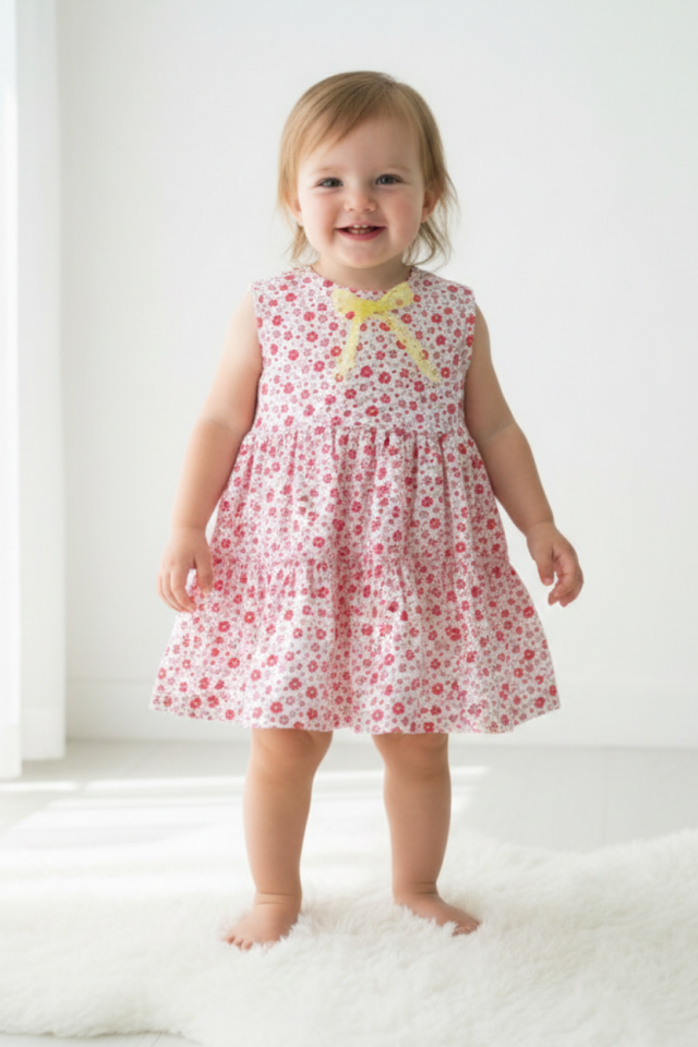 Ärmelloses Kleid mit Spitzenband und Blumenmuster für Babymädchen