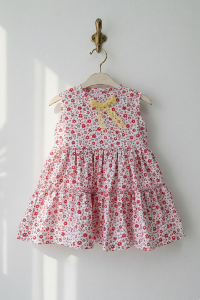 Ärmelloses Kleid mit Spitzenband und Blumenmuster für Babymädchen